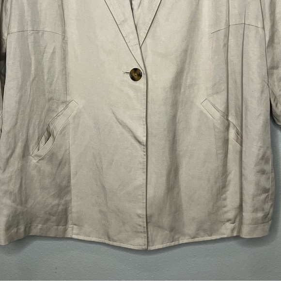 Torrid Blazer Lyocell Linen Blend Jacket Women 2 Beige Lines Collared 3/4 Sleeve - Picture 3 of 6